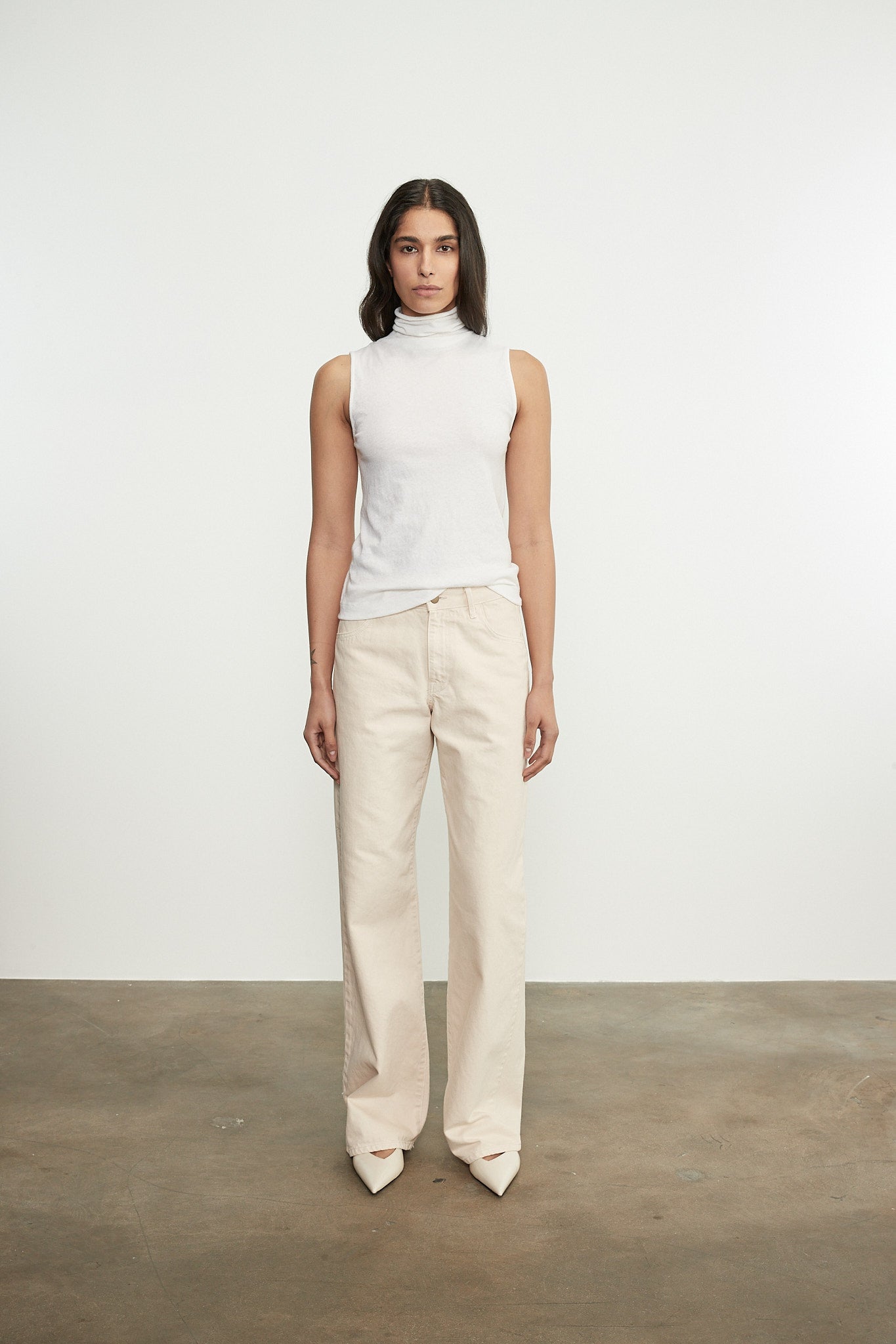 Enza Costa Relaxed Straight Leg Jean in Beige
