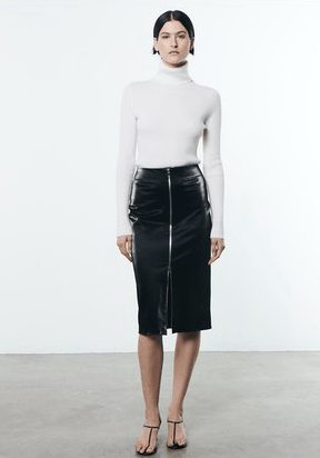 Enza Costa Satin Finish Leather Zip Skirt in Black