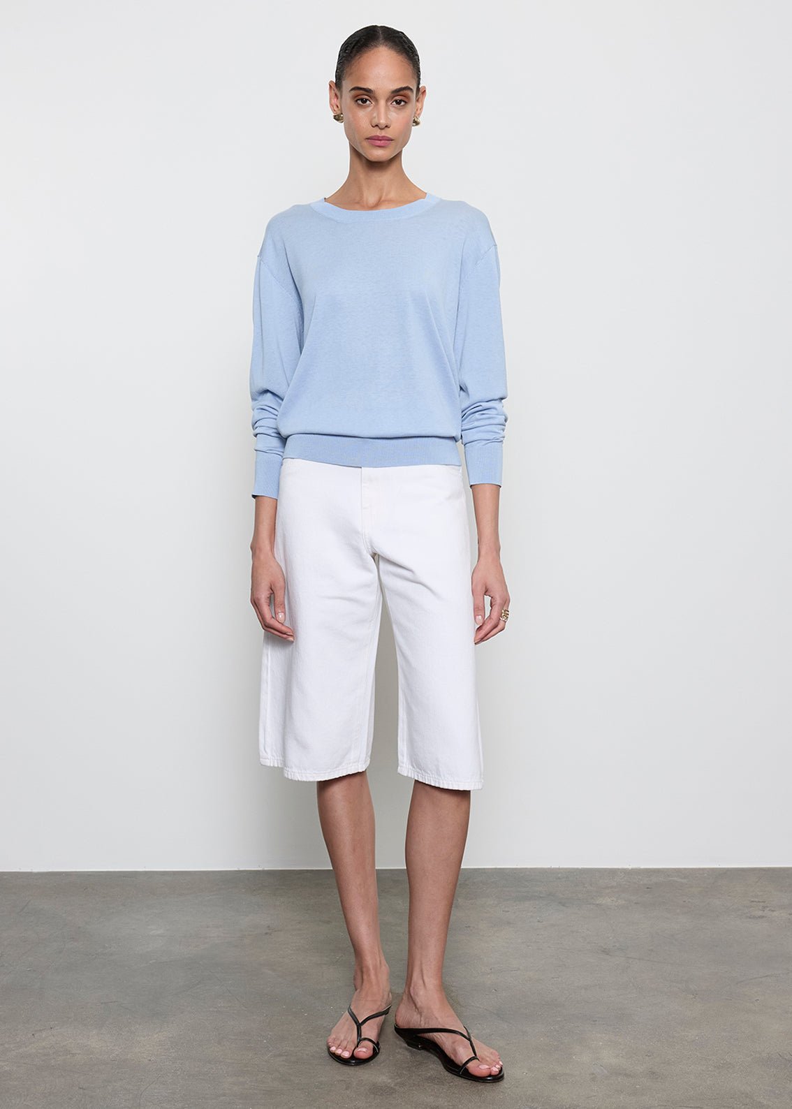 Enza Costa Silk Knit Crew in Pale Blue