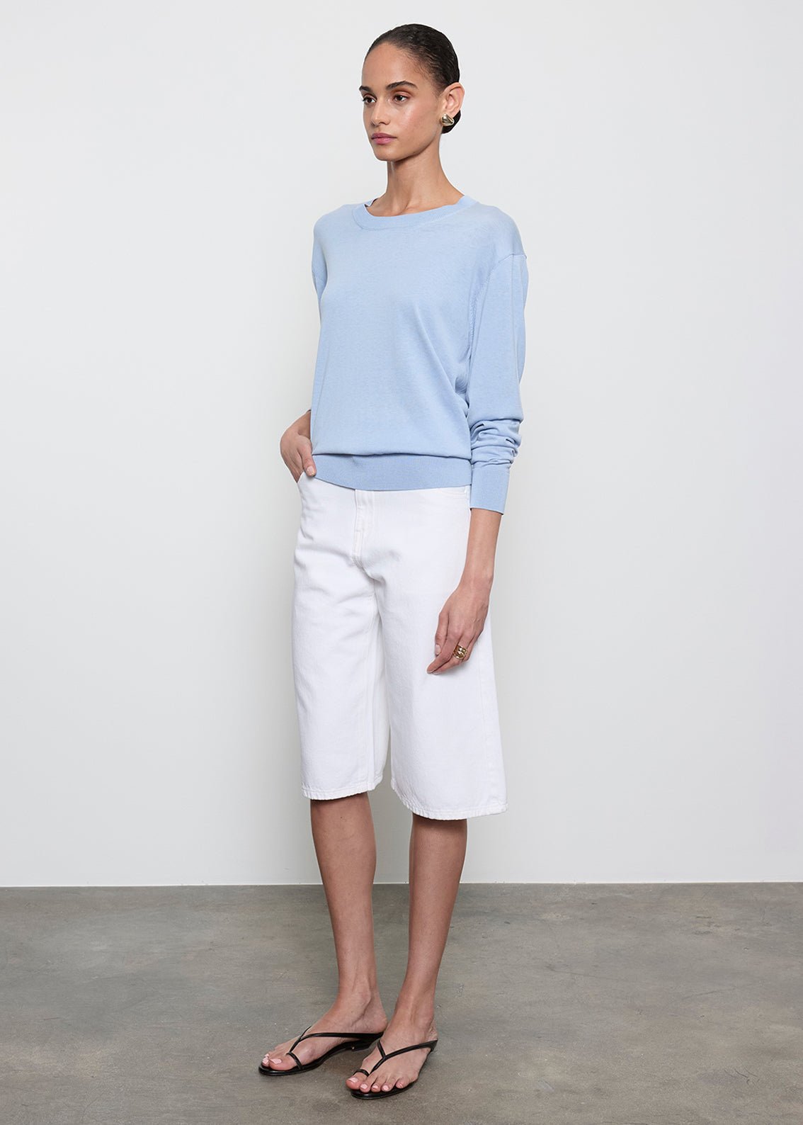 Enza Costa Silk Knit Crew in Pale Blue