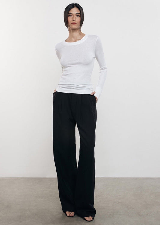 Enza Costa Silk Rib Boatneck Top in Chalk