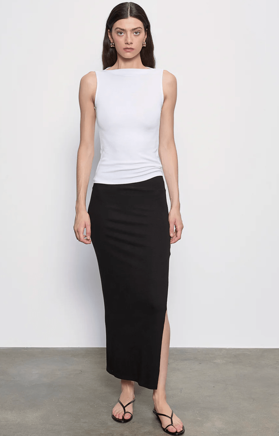 Enza Costa Silk Rib Sleeveless Boatneck in White