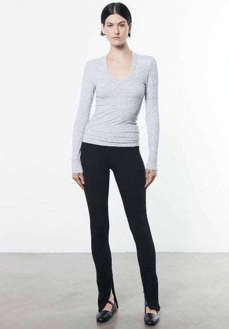 Enza Costa Speckled Rib L/S U in White