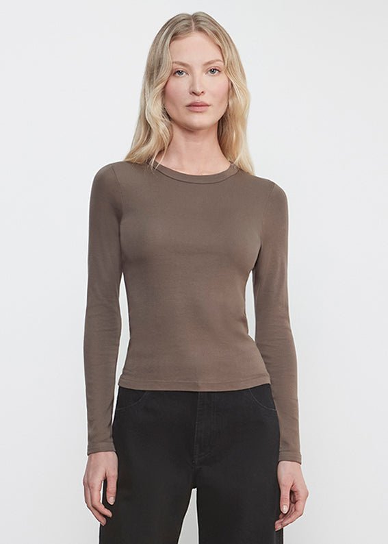 Enza Costa Supima Cotton New Classic L/S Tee in Mushroom