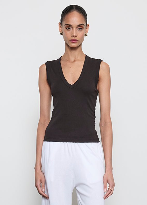 Enza Costa Supima Cotton Sleeveless V in Black