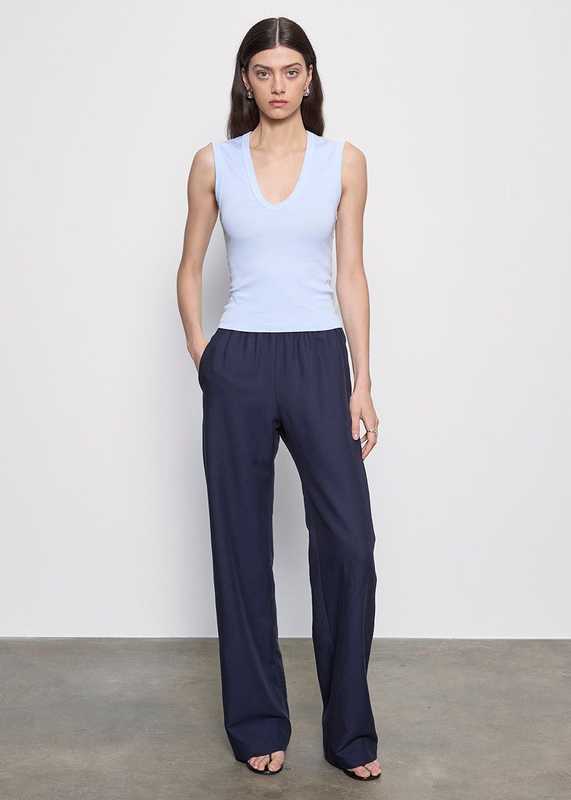 Enza Costa Supima Cotton Sleeveless V in Pale Blue