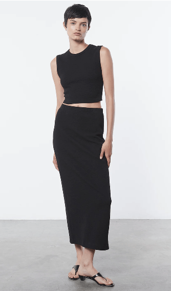 Enza Costa Textured Jacquard Cropped Tank in Black
