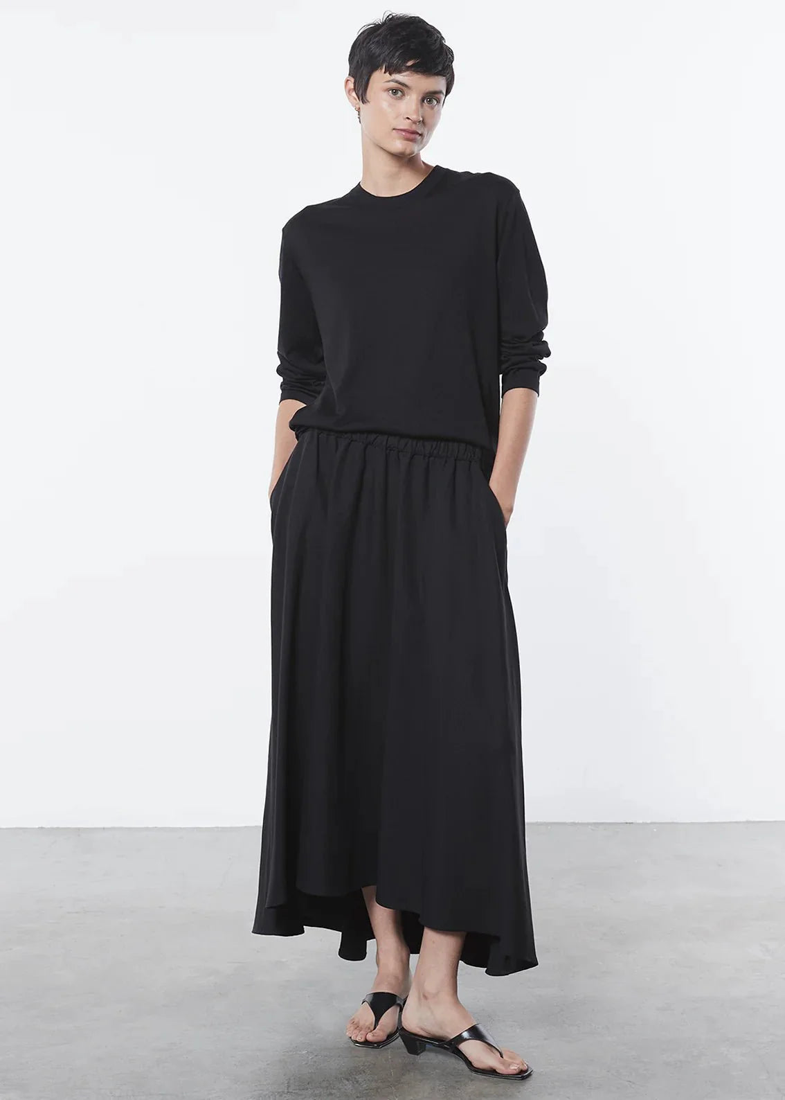 Enza Costa Twill Circle Skirt in Black