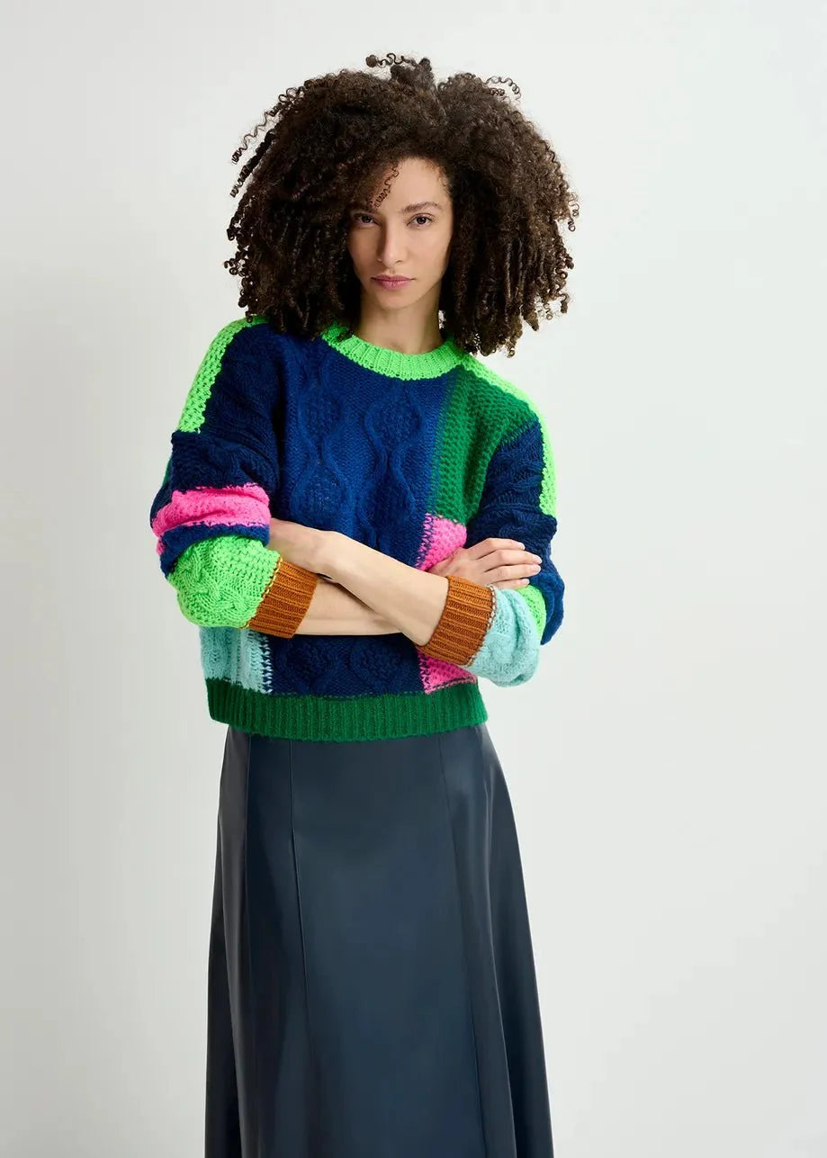 Essentiel Antwerp Patchwork Sweater in Navy Green Pink