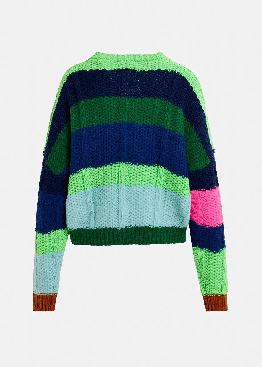 Essentiel Antwerp Patchwork Sweater in Navy Green Pink
