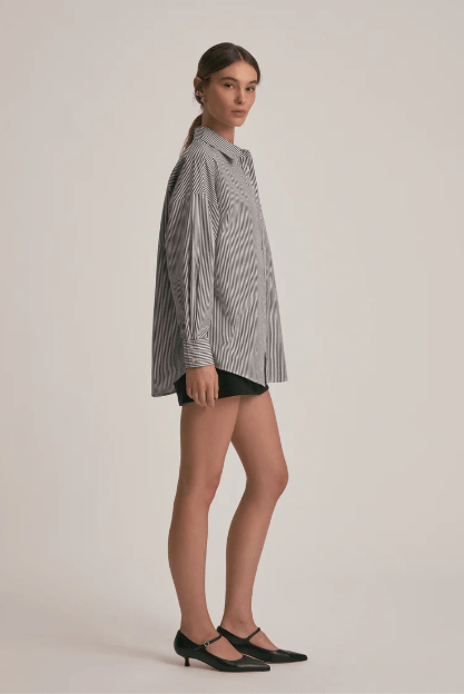 Favorite Daughter The Ex Boyfriend Shirt in Dark Charcoal Stripe