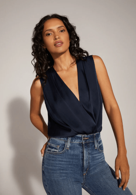 Favorite Daughter The Sleeveless Date Blouse in Navy
