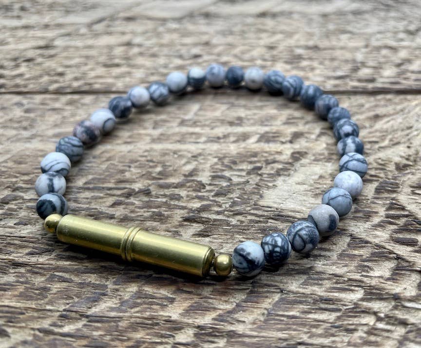 Flint Beaded Single Bracelet: Brass Snake / Large