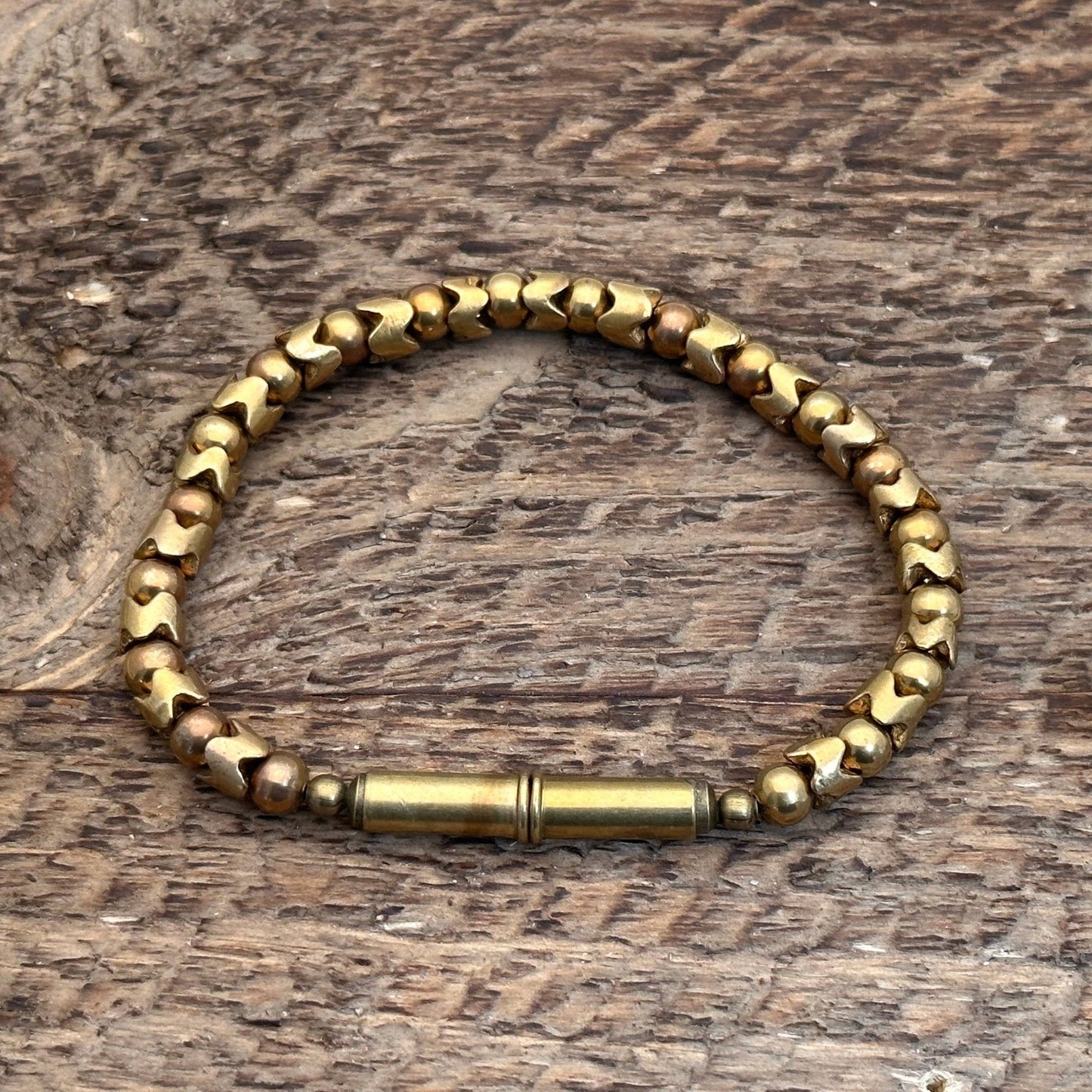 Flint Beaded Single Bracelet: Brass Snake / Large