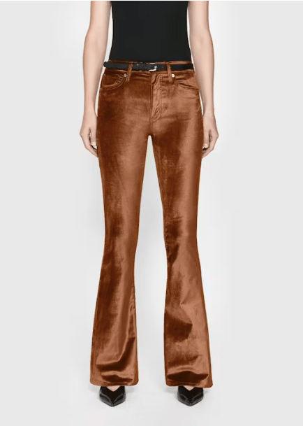 Frame Le High Flare Velvet in Bronze Velvet