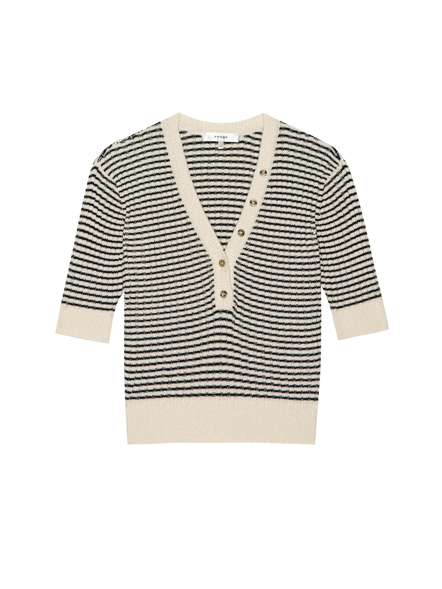 Frame The Stripe V-Neck Sweater in Cream Multi