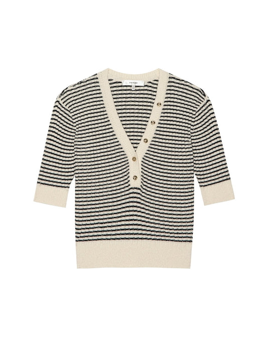 Frame The Stripe V-Neck Sweater in Cream Multi
