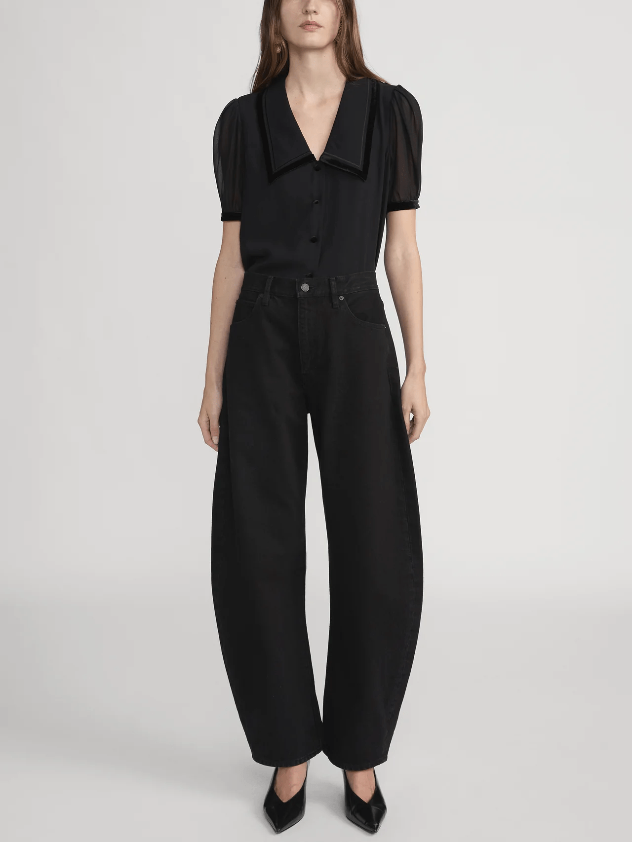 Frame The Velvet Trim Sailor Blouse in Black