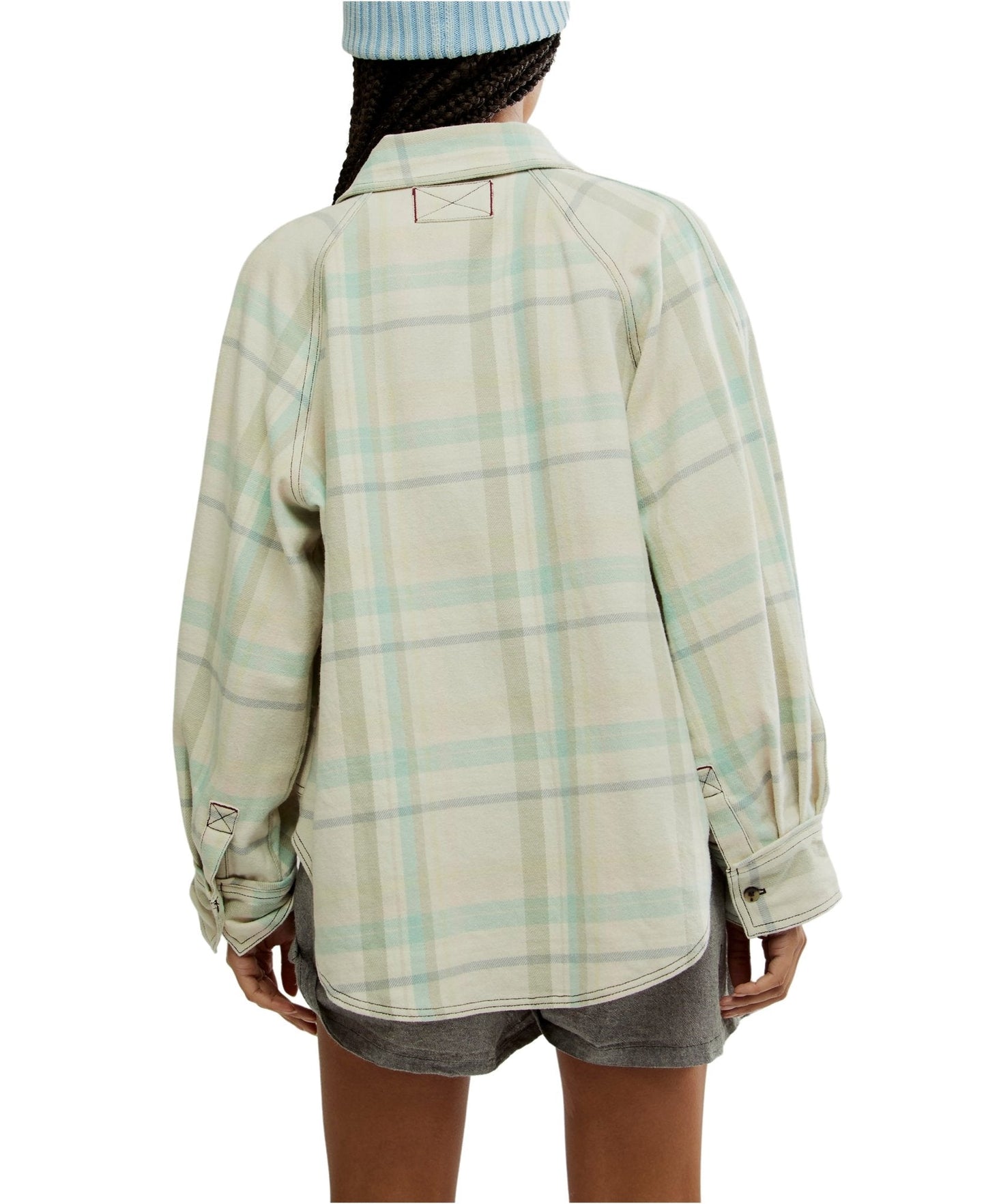 Free People Girl Meets Boy Plaid Shirt in Tea Combo