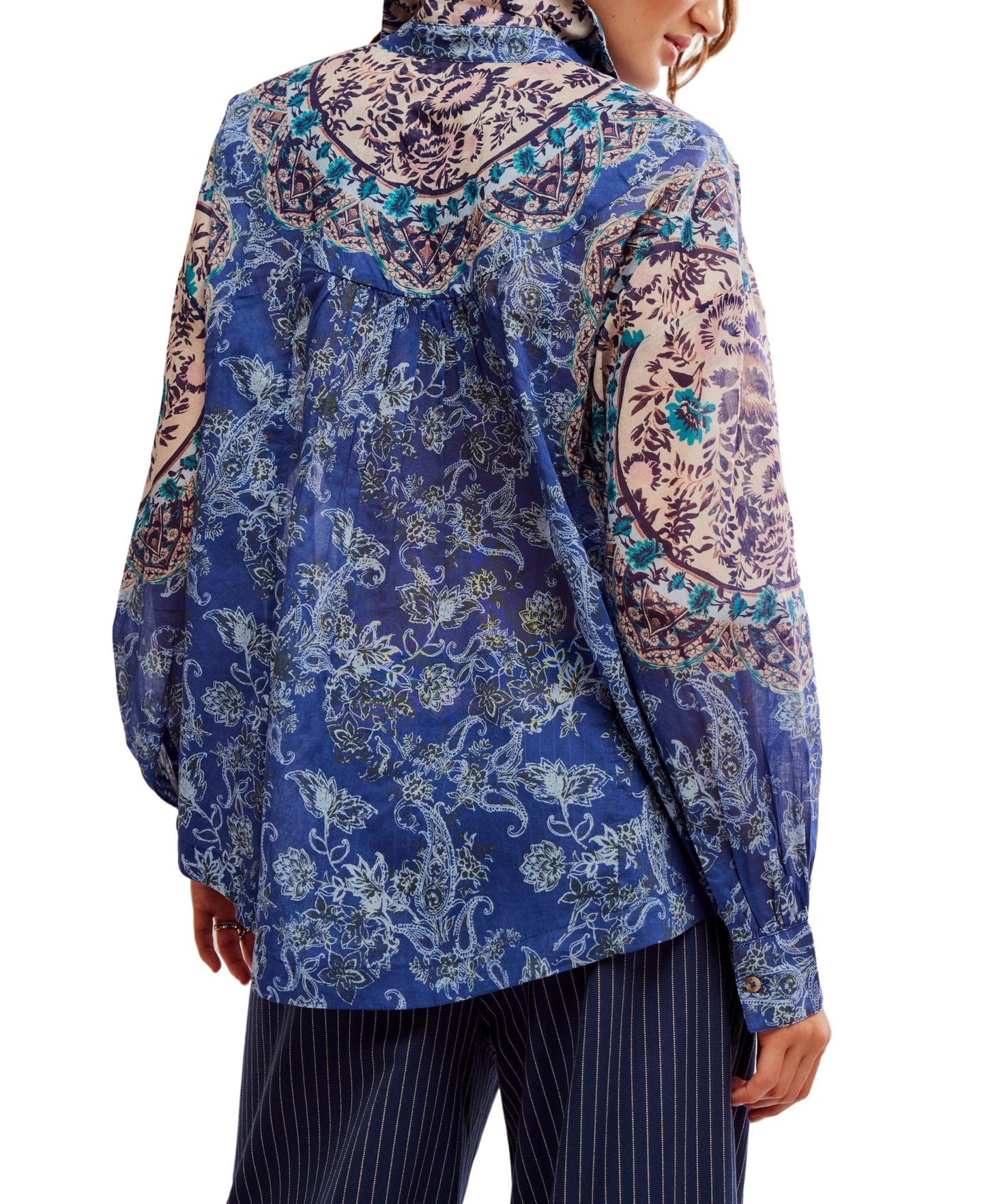 Free People Rose Bud Blouse in Blue Combo