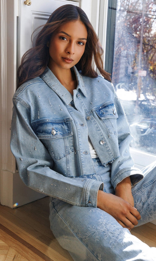 Generation Love Delan EMB Denim Jacket in Light Blue