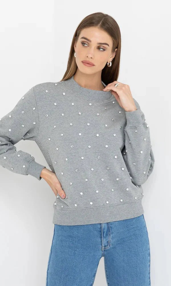 Generation Love Julie Crystal Stud Sweatshirt in Heather Grey
