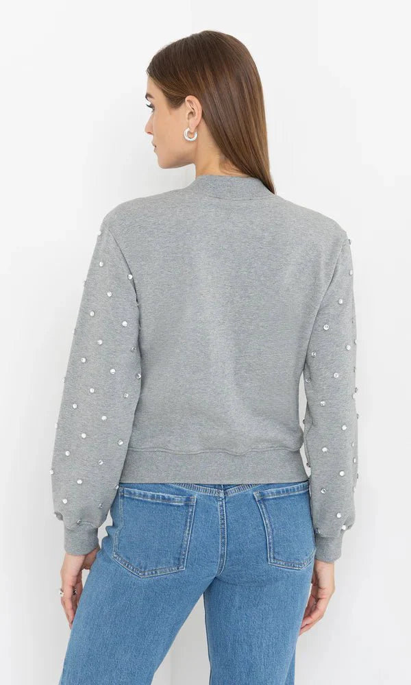Generation Love Julie Crystal Stud Sweatshirt in Heather Grey