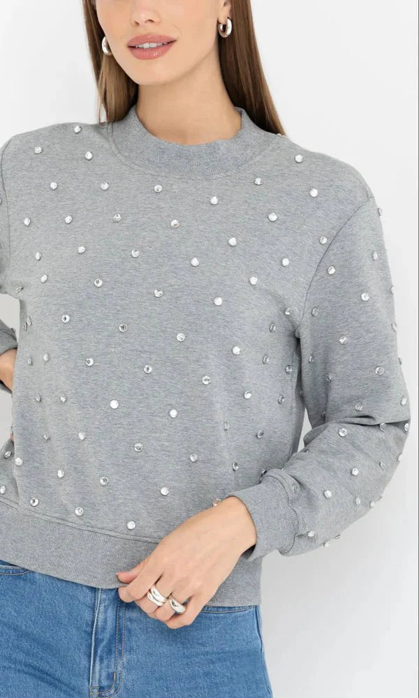 Generation Love Julie Crystal Stud Sweatshirt in Heather Grey