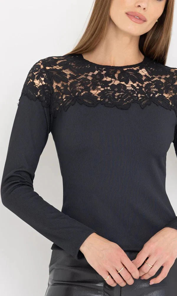 Generation Love Ona Lace Combo Top in Black
