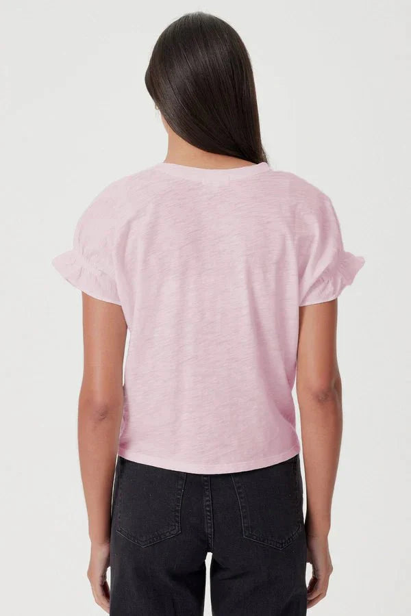 Goldie Tees Slub Puff & Ruffle Sleeve Tee in Cherry Blossom