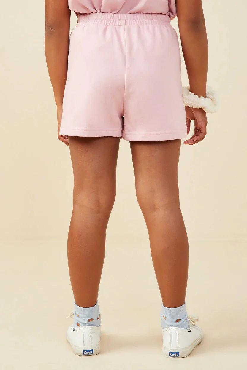 Hayden Girls Bow Embroidered French Terry Boxer Shorts in Mauve