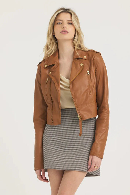 Jakett Erin Burnished Leather Jacket in Caramel