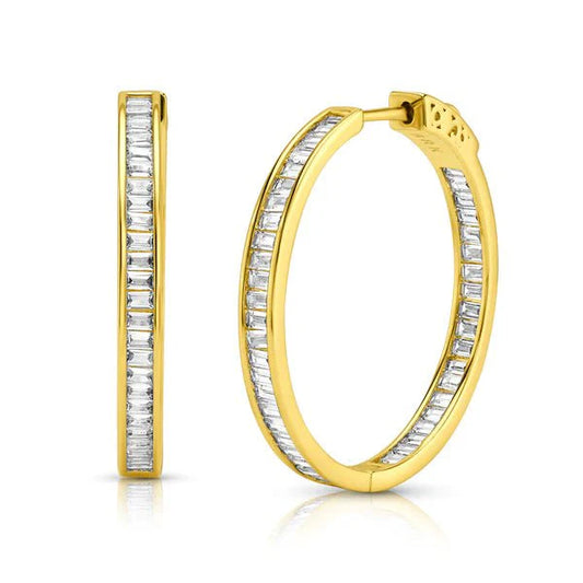 Jen Hansen Channel Set Baguette Hoops in Gold