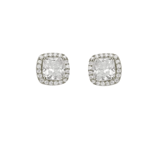 Jen Hansen Cushion Solitaire Earring in Silver