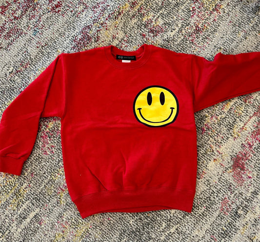 JET Happy Face Crewneck in Red