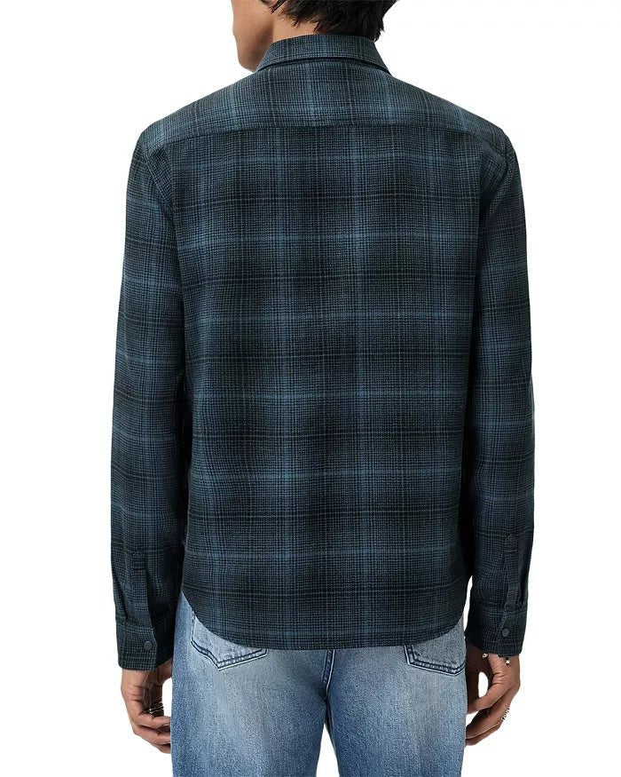 John Varvatos Dario Shirt in Brushed Plaid in Titanium Blue