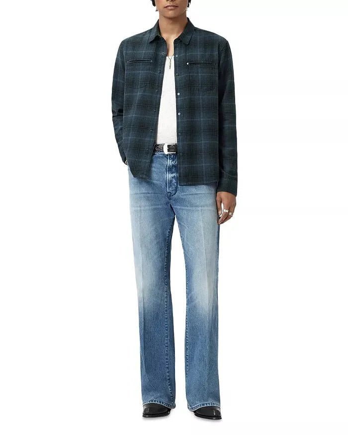 John Varvatos Dario Shirt in Brushed Plaid in Titanium Blue