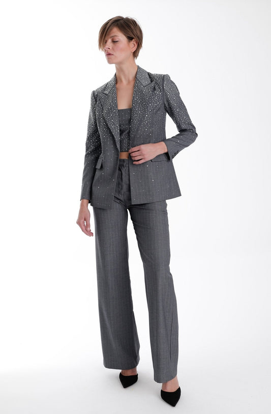 Karina Grimaldi Zoe Rhinestone Blazer in Smoke Grey