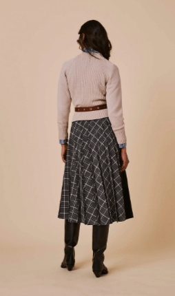 FINAL SALE Sfizio Pleated Checkered Wrap Skirt in Gray Madras Wool